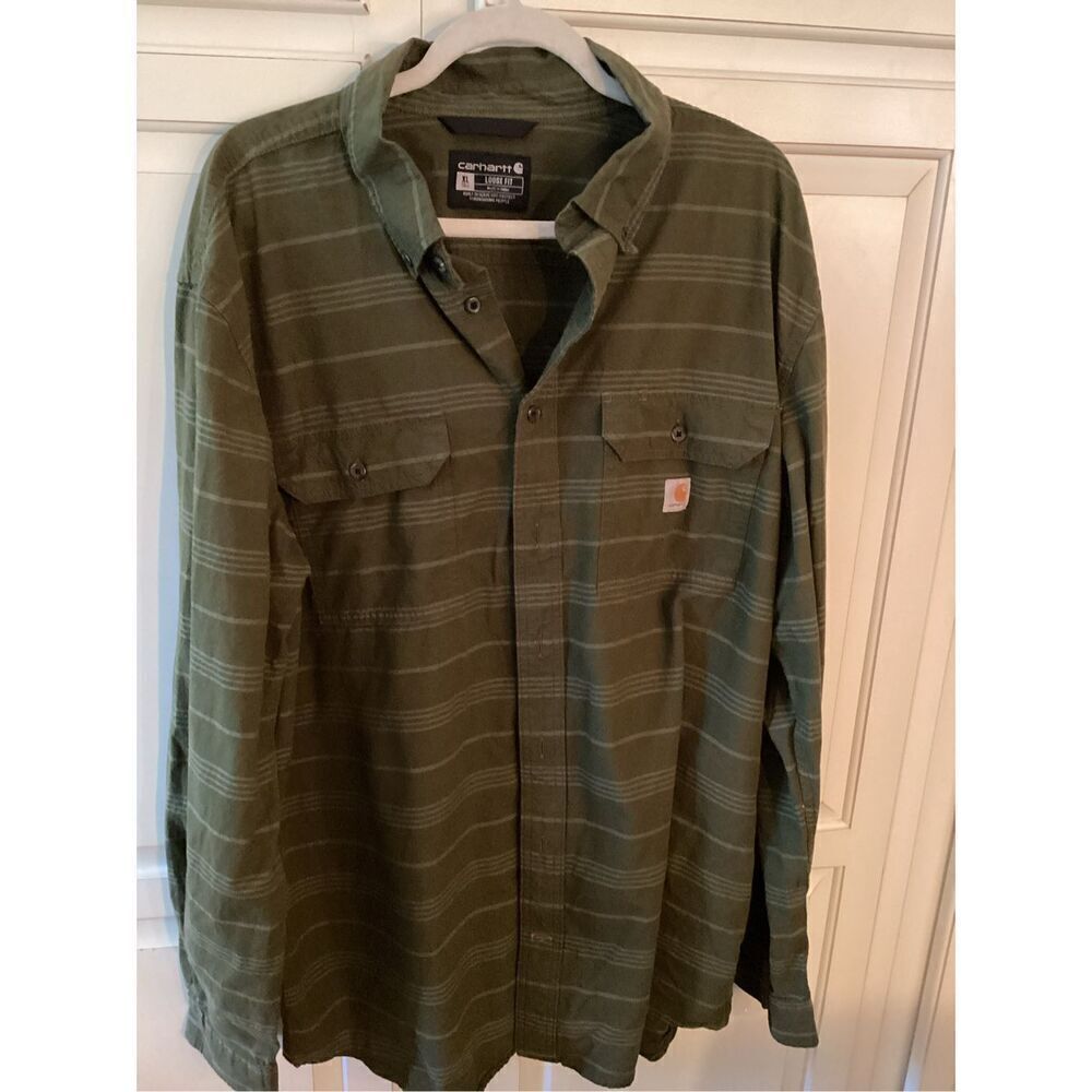 Carhartt Loose Fit Chambray Plaid Long Sleeve Shirt Sz XLT